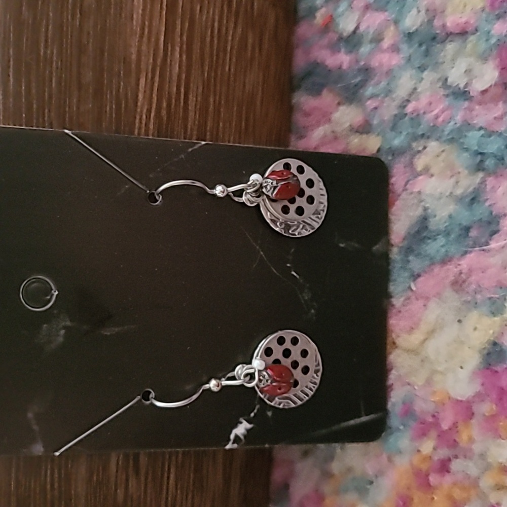 Ladybug earrings.. silver black and red. Super adorable